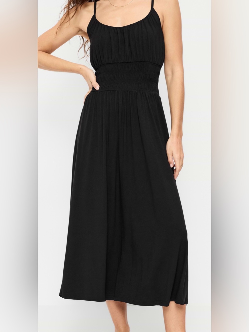 Old Navy Black Midi Dress with Smocked Waist